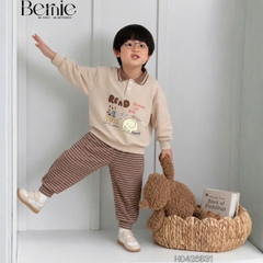 Set bộ dài tay cho bé trai áo polo cổ dệt Lucky Stories phối quần dài kẻ sọc size 11 tới 28kg BERNIE H0426B31