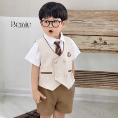 Set vest gi lê 4CT phối viền Royal cho bé trai bé gái kèm cà vạt hoặc nơ size 9 tới 28kg BERNIE H0526B58 