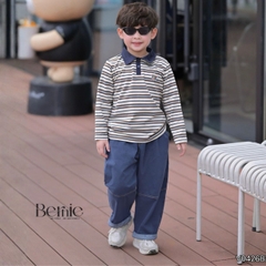 Set bộ dài tay cho bé trai áo polo họa tiết kẻ thêu Dog phối quần dài suông denim size 11 tới 28kg BERNIE V0426B37