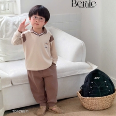 Set bộ dài tay áo polo cổ dệt Bernie Warm Light phối quần dài cho bé trai size 11 tới 28kg BERNIE T0426B11