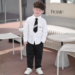 Set bộ sơ mi dài tay WARM LITTER DAYS áo sơ mi kèm quần kaki dài phối cà vạt cho bé trai 9 đến 28kg BERNIE V0526B23