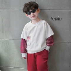 Set bộ cotton phối kẻ BNE Sport áo tay dài kèm quần cho bé trai size 9 tới 25kg BERNIE T0526B35