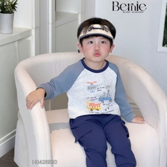 Set bộ dài tay áo thun raplang phối màu Little Riders kèm quần dài cho bé trai size 9 tới 25kg BERNIE H0426B20