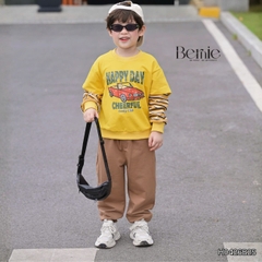 Set bộ dài cho bé trai áo thun tay phối kẻ sọc Sunny Ride kèm quần dài size 9 tới 25kg BERNIE H0426B25