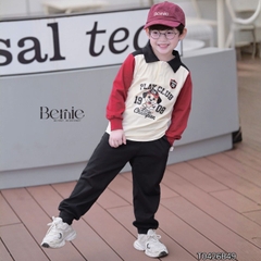 Set bộ polo tay dài áo thun cổ phối màu họa tiết Play Club kèm quần dài cho bé trai size 9 tới 28kg BERNIE T0426B49