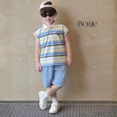 Set bộ polo tanktop kẻ ngang Little Pilot cho bé trai kèm quần short kaki phong cách Hàn quốc 9 đến 28kg BERNIE H0326B40