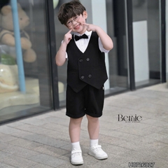 Set vest gi lê 5CT cho bé trai áo gi lê áo sơ mi quần short phụ kiện nơ cổ và cà vạt size 9 tới 25kg BERNIE H0726B27