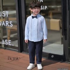 Set sơ mi Little Gentleman áo tay dài quần kaki kèm nơ cổ cho bé trai 9 tới 25kg BERNIE H0526B46