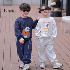 Quần dài nỉ thu đông phối viền phối màu thêu Cozy cho bé trai phong cách size 11 tới 28kg BERNIE H0526Q10
