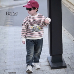 Set bộ dài thu đông áo dài tay kẻ họa tiết Fun Day kèm quần jean dài size 9 tới 28kg BERNIE H0426B26