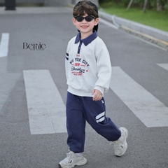 Set bộ polo thu đông cho bé trai áo polo tay dài phối sọc Brooklyn kèm quần dài size 9 tới 26kg BERNIE V0526B31