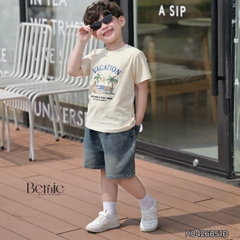 Set bộ bé trai áo thun tay ngắn họa tiết dừa be đi biển kèm quần short jean cho bé trai size 9 đến 25kg BERNIE H0426B51Đ