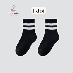 Tất vớ thể thao unisex cổ cao sọc viền cho bé trai bé gái màu trắng đen xám 1 đến 5 tuổi BERNIE