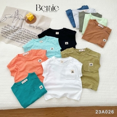 Áo tanktop cotton xược túi ngực thêu gấu dáng hàn quốc cho bé trai bé gái từ 9đến 24kg BERNIE 23A026