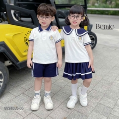 Bộ đồ thun Polo cho bé trai bé gái đồng phục BERNIE thủy thủ quần short ngắn chân váy xếp ly 8-30kg H0924B04