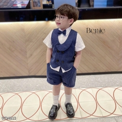 Set bộ gilê vest công tử cổ sam 4 chi tiết áo sơ mi ngắn phối gi le rời kèm nơ cổ 1 đến 7 tuổi BERNIE 0724B13