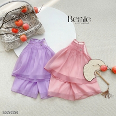 Set yếm lụa hoa sen cho bé gái dễ thương chất lụa sần cao cấp Bernie 1 tuổi đến 7 tuổi