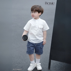 Áo sơ mi cổ trụ cho bé trai tay ngắn phối túi ngực nhiều màu size 9 tới 28kg BERNIE P1124A93