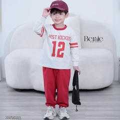 Set bộ thể thao tay dài cho bé trai tay áo phối màu họa tiết in chữ và số kèm quần dài size 9 tới 27kg BERNIE H0725B21