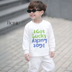 Áo thun áo phông tay dài in chữ Lucky nhiều màu unisex cho bé trai bé gái đi học đi chơi 9 đến 27kg BERNIE H0725A26