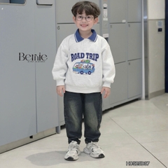 Set bộ polo dài tay cho bé trai áo polo nỉ họa tiết Enjoy the space kèm quần jean dài size 9 tới 28kg BERNIE H0525B37