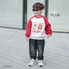 Áo thun Sweater Brit tay dài raplang phối màu họa tiết hoạt hình cho bé trai bé gái 1 đến 7 tuổi BERNIE T0625A07