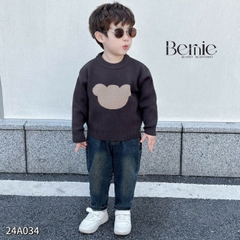 Áo len dài tay thêu phối màu hình mặt gấu dễ thương cho bé trai bé gái 1 đến 7 tuổi BERNIE 24A034