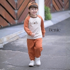 Set bộ thun dài tay áo raplang phối màu họa tiết thêu cún hello kèm quần dài size 9 tới 28kg BERNIE H0725B68