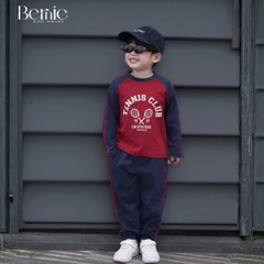 Set bộ bé trai áo thun cotton tay dài raplang phối màu họa tiết tennis thể thao kèm quần dài size 9 tới 28kg BERNIE H0725B69