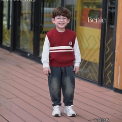 Áo gile len unisex bé trai bé gái 3 màu phối gấu phong cách hàn quốc cho bé trai 1 đến 7 tuổi BERNIE T1025A15