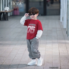 Set bộ bé trai áo thun cotton tay dài phối màu họa tiết Bothing kèm quần gió dài size 12 tới 28kg BERNIE T0925B45Đ