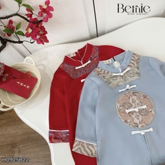 Set bộ áo dài bé trai kèm quần chất lụa phối họa tiết thêu gấm Phúc Lộc mặc Tết size 9 đến 25kg BERNIE H0925B22