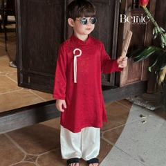 Set áo dài cách tân màu đỏ xanh bé trai Uy Vân gấm vân cát size 9 đến 25kg BERNIE T1025B01