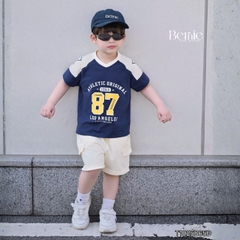 Set bộ thể thao phối màu tay ngắn họa tiết số 87 kèm quần short cho bé trai size 9 tới 28kg BERNIE T1025B65Đ