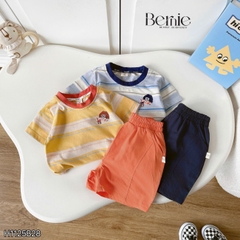 Set bộ tay ngắn họa tiết kẻ Cậu bé trà sữa kèm quần short kaki cho bé trai 9kg tới 28kg BERNIE H1125B28