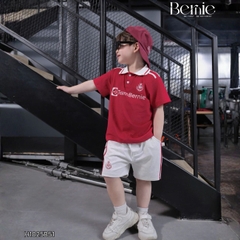 Set bộ polo tay ngắn cho bé trai áo thun polo cổ dệt hình in huy hiệu team Bernie và quần short size 9 tới 28kg H1025B51
