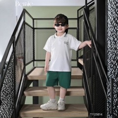 Set bộ polo tay ngắn cổ dệt thêu họa tiết Holiday xanh kèm quần short size 9 tới 28kg BERNIE T1125B14