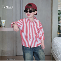 Áo sơ mi kẻ sọc dài tay phong cách STREET màu đỏ màu vàng màu xanh cho bé trai size 9kg tới 25kg BERNIE H1025B77Đ 