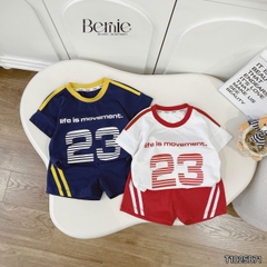 Set bộ bé trai tay ngắn phong cách thể thao họa tiết in chữ và số 23 kèm quần short size 9 tới 28kg BERNIE T1025B71