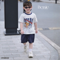 Set bộ tay ngắn đi chơi đi biển cho bé trai Ocean boy áo thun và quần short kaki size 9 tới 28kg BERNIE H1125B45