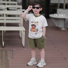 Set bộ tay ngắn họa tiết Gấu cao bồi và quần short đi chơi đi biển cho bé trai size 9 tới 25kg BERNIE H1125B38