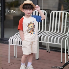 Set bộ tay ngắn cho bé trai áo thun cotton họa tiết Animal Vui Nhộn và quần short kaki 1 đến 7 tuổi BERNIE H0226B06Đ 