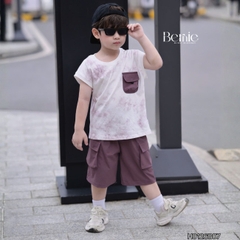 Set bộ tanktop áo thun họa tiết loang phối túi năng động kèm quần short gió mềm cho bé trai size 9 đến 28kg BERNIE H0126B07
