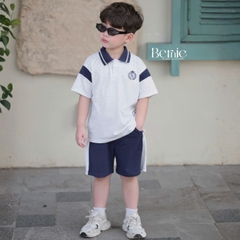 Set bộ polo tay ngắn cổ dệt họa tiết huy hiệu kèm quần short cho bé trai size 11 tới 28kg BERNIE H0226B33