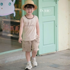 Set bộ ba lỗ cho bé trai in tràn động vật ngộ ngĩnh kèm quần short size 9 tới 25kg BERNIE H0226B30