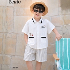 Set bộ sơ mi tay ngắn cho bé trai phối màu họa tiết Summer kèm quần short size 9 đến 25kg BERNIE H1225B15Đ