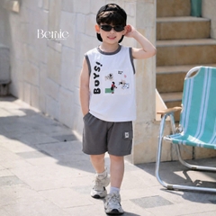 Set bộ bé trai áo tanktop họa tiết Boys phong cách hàn quốc kèm quần short size 1 tới 7 tuổi BERNIE T0226B10