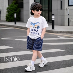 Set bộ thun cotton áo tay ngắn họa tiết khủng long Ready kèm quần short cho bé trai 1 đến 7 tuổi BERNIE H1025B55