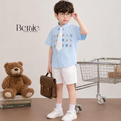 Set sơ mi 3CT Little Charm cho bé trai áo sơ mi và quần short kèm cà vạt rời size 9 tới 28kg BERNIE T0326B31