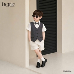 Set bộ vest gile Quý tộc cho bé trai áo sơ mi tay ngắn phối gile kèm quần và nơ cà vạt 9 tới 25kg BERNIE T0426B06
